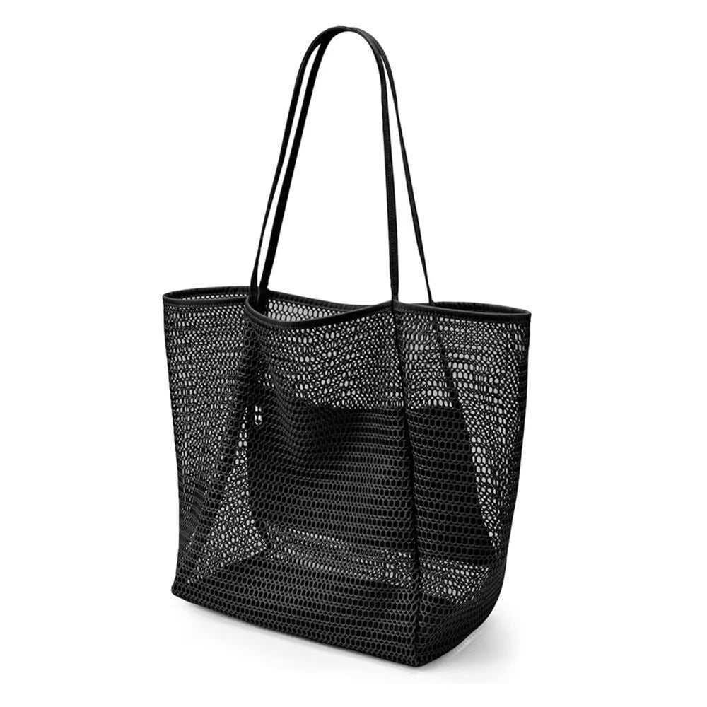 Bolsa de playa de malla XL  gran capacidad, ligera y transpirable, disponible en marrón, blanco y negro