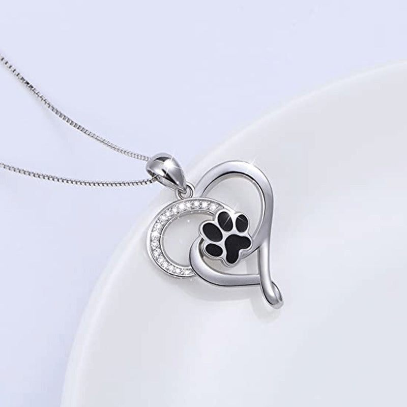 Collar Colgante Corazón y Huella de Mascota
