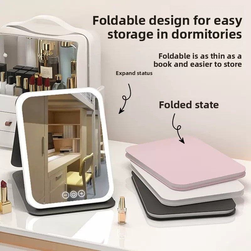 Espejo Plegable LED de Maquillaje con Luz Ajustable