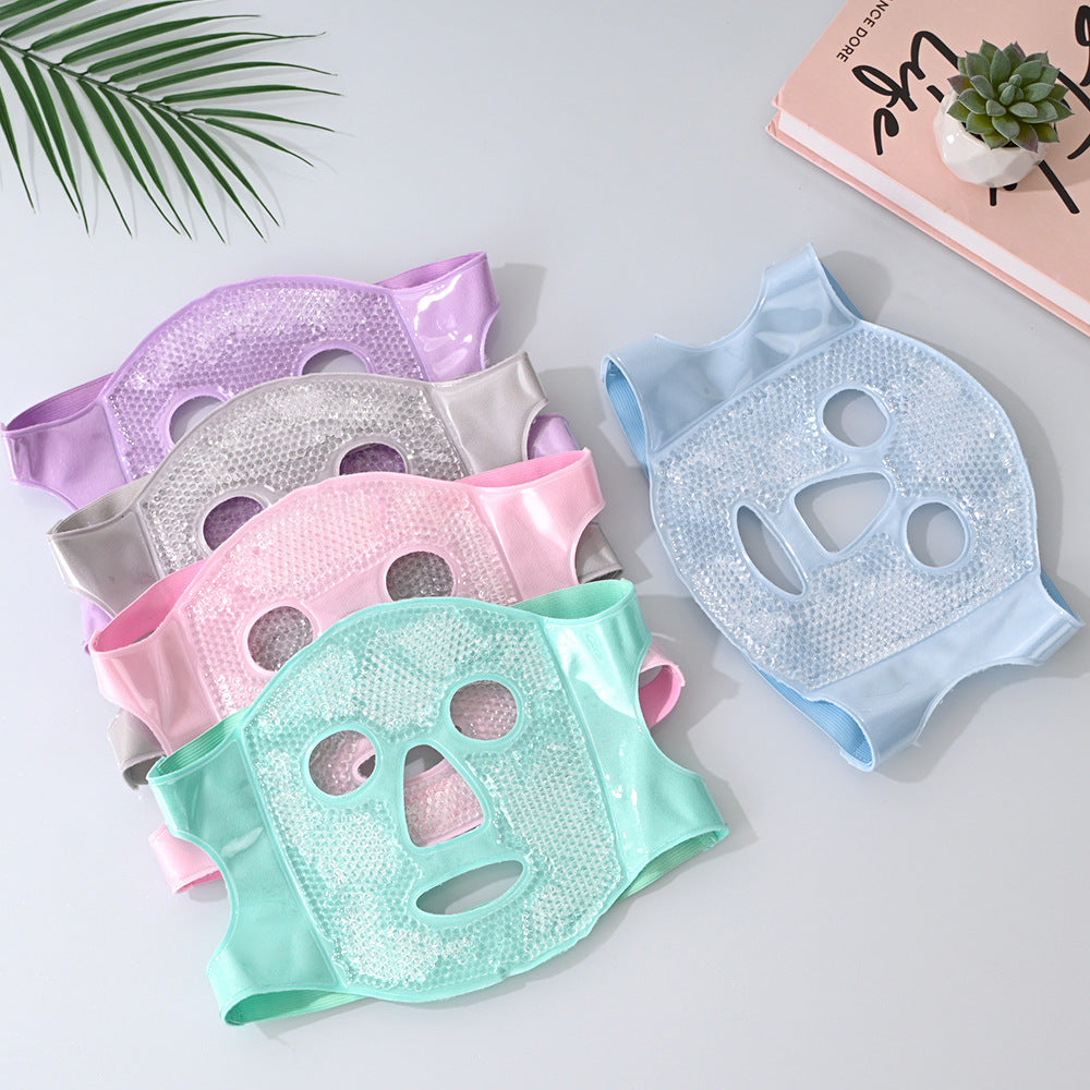 Mascarilla facial de hielo con gel refrigerante y función frío/calor. Reduce ojeras, hinchazón y ayuda a dormir. Disponible en 5 colores.