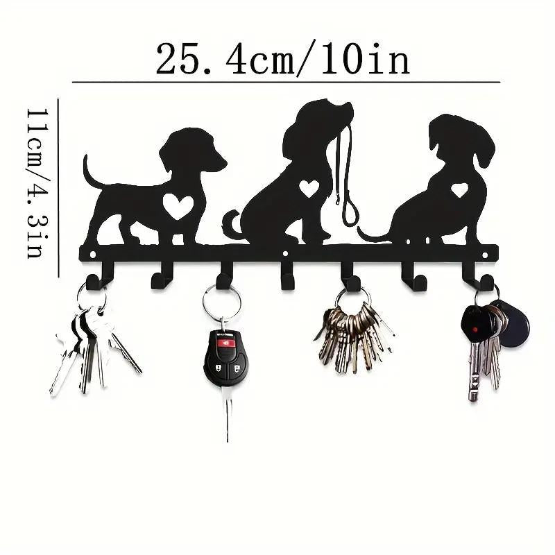 Perchero de pared decorativo con forma de perro  hierro resistente con múltiples ganchos para llaves, abrigos y sombreros