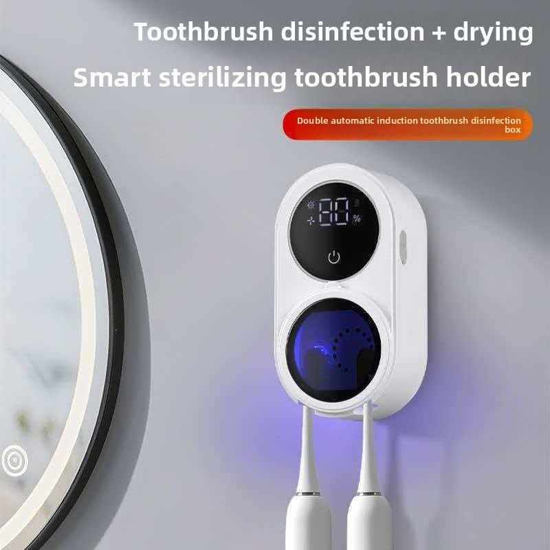 Portacepillos de pared con luz UV que esteriliza tus cepillos en 60 segundos. Control táctil, carga USB y diseño compacto